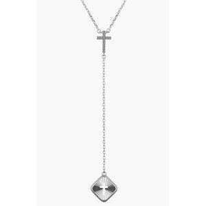 LA Rocks Cross Cubic Zirconia Pendant Y-Necklace Silver Tone Plate 16” New in BX